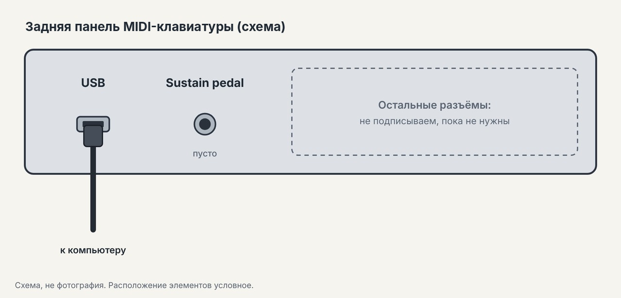Задняя панель MIDI-клавиатуры