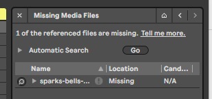 Панель Missing Media Files