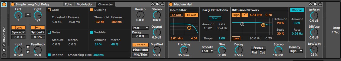 Device View: Drift, Echo и Reverb слева направо