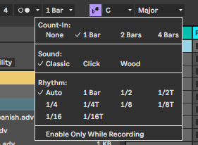 Меню метронома: Count-in, Sound, Rhythm и Enable Only While Recording