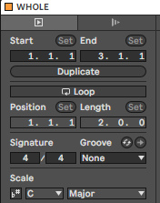 Clip View: Start, End, Length, Signature и Scale для MIDI-клипа