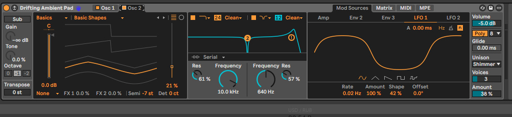 Wavetable: Osc 2 и Sub