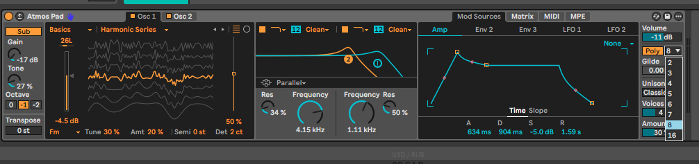 Wavetable: меню числа голосов
