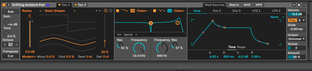 Wavetable: источники модуляции